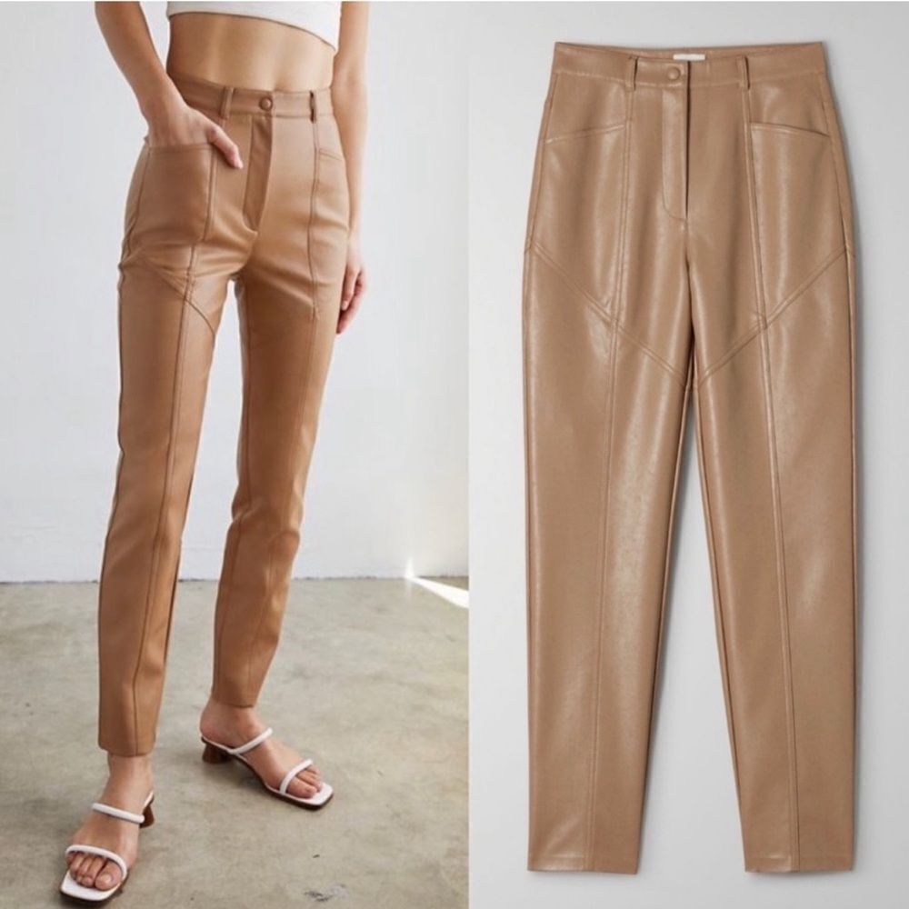 Aritzia Wilfred Rebel High Waisted Vegan Leather Pants in Camel Size 4